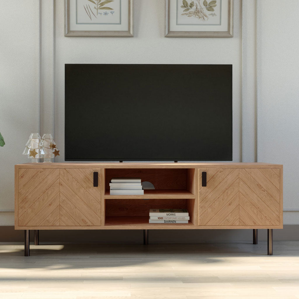 Wooden TV Stand With 2 Doors - Leon