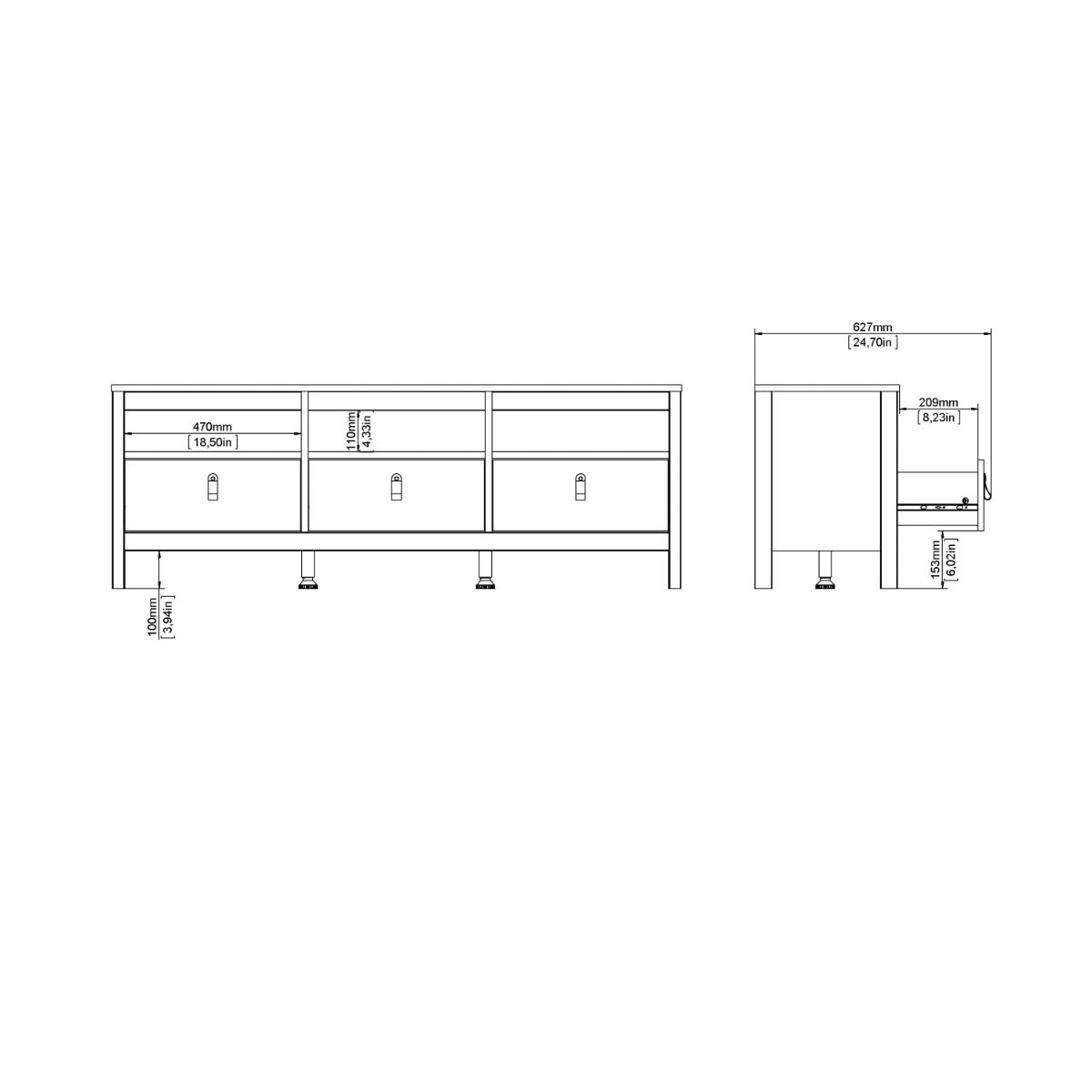 Wooden TV Stand With 3 Drawers - Barcelona