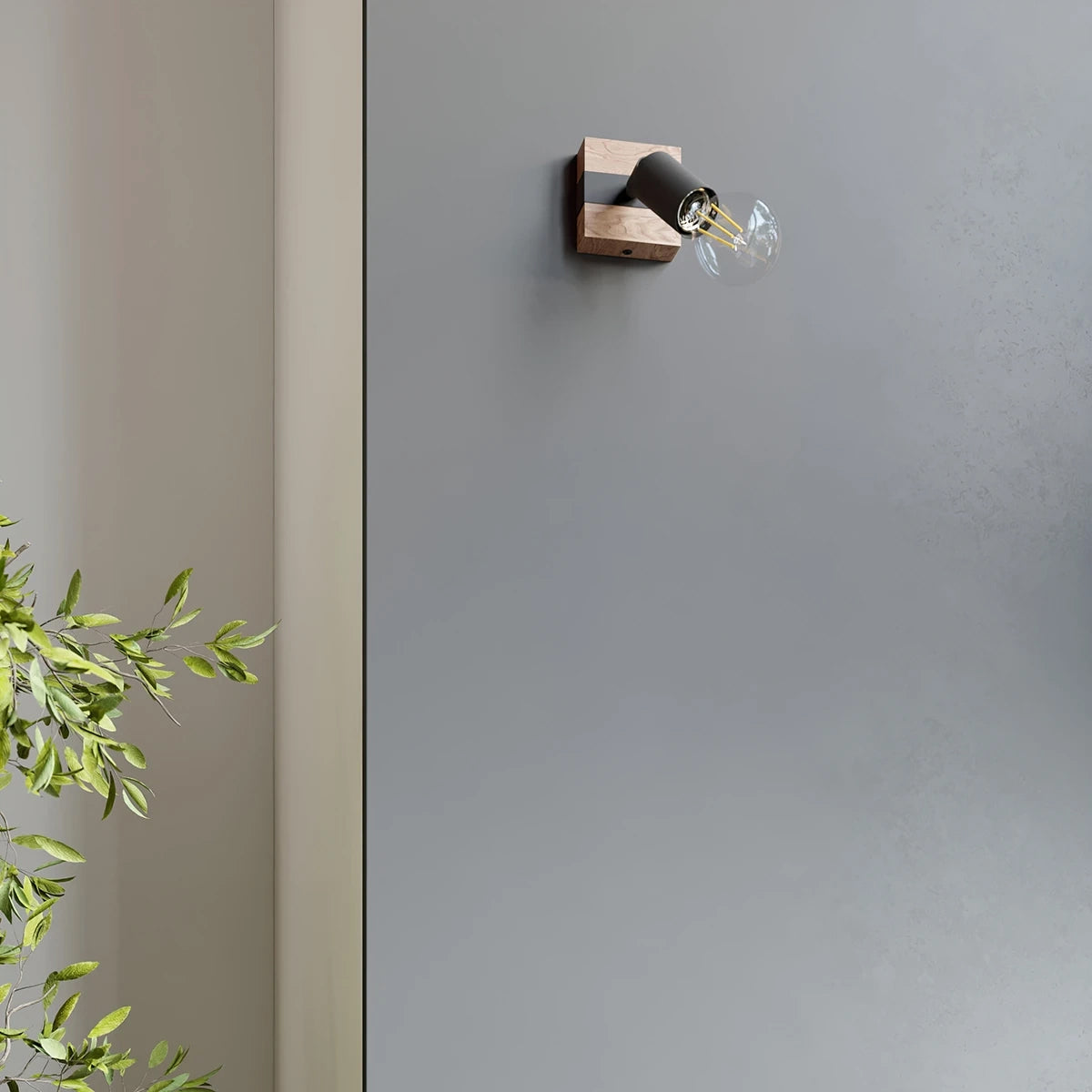 Wooden Wall Light With Zuca Lamp in Natural Wood - Peach Puff