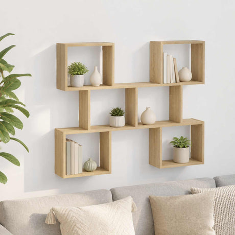 Wooden Wall Shelf 103cm Wide With 6 Compartments - Vantage Home