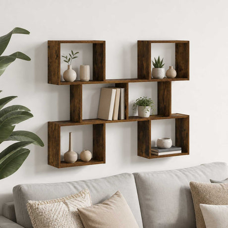 Wooden Wall Shelf 103cm Wide With 6 Compartments - Vantage Home