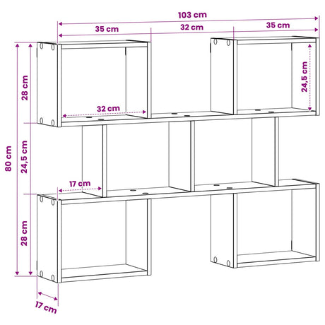 Wooden Wall Shelf 103cm Wide With 6 Compartments - Vantage Home