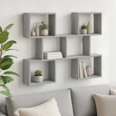 Wooden Wall Shelf 103cm Wide With 6 Compartments - Vantage Home