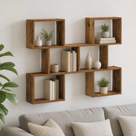 Wooden Wall Shelf 103cm Wide With 6 Compartments - Vantage Home