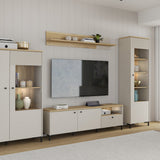 Wooden Wall Shelf 140cm Wide With Sliding Panel - Bixbite