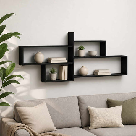Wooden Wall Shelf 168.5cm Wide With 4 Compartments - Vantage Home