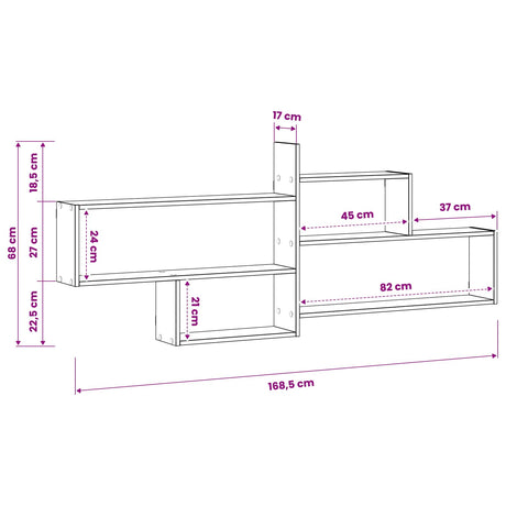 Wooden Wall Shelf 168.5cm Wide With 4 Compartments - Vantage Home