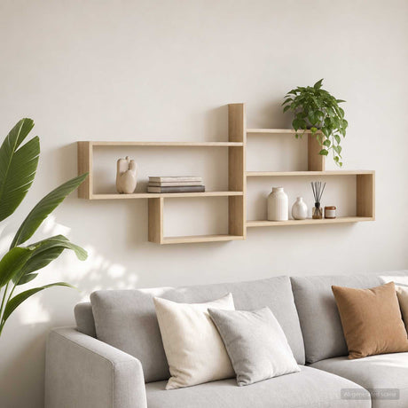 Wooden Wall Shelf 168.5cm Wide With 4 Compartments - Vantage Home
