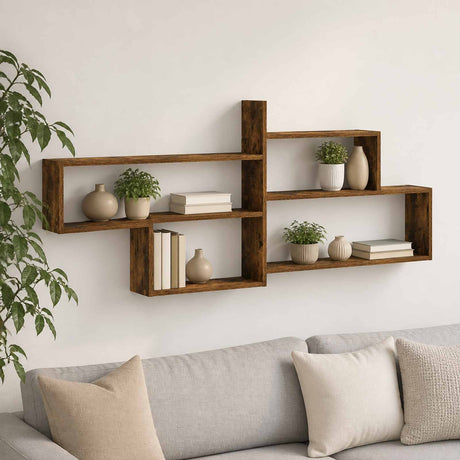 Wooden Wall Shelf 168.5cm Wide With 4 Compartments - Vantage Home