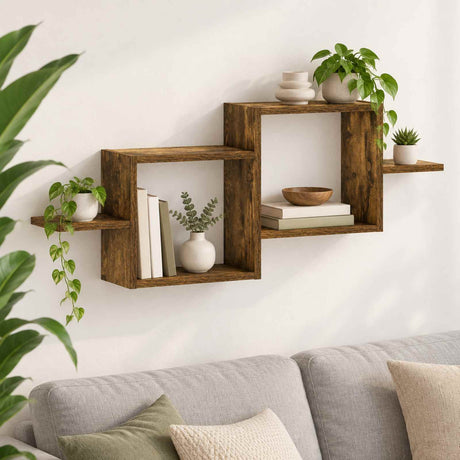 Wooden Wall Shelf 95cm Wide With 2 Compartments - Vantage Home
