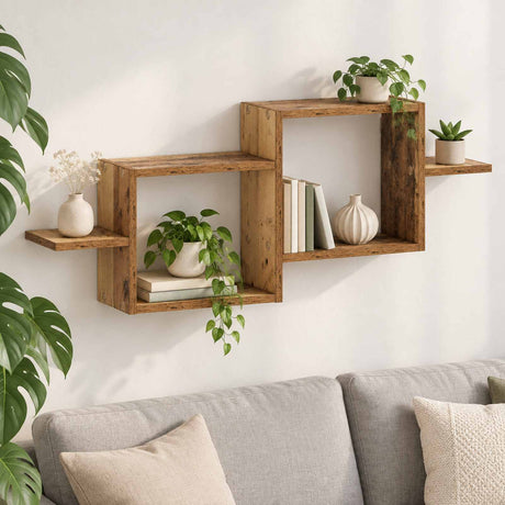 Wooden Wall Shelf 95cm Wide With 2 Compartments - Vantage Home