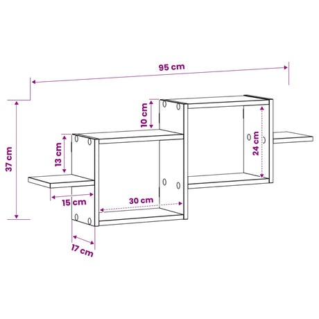 Wooden Wall Shelf 95cm Wide With 2 Compartments - Vantage Home