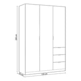 Wooden Wardrobe 135cm Wide With 3 Doors And 3 Drawers - Carmel