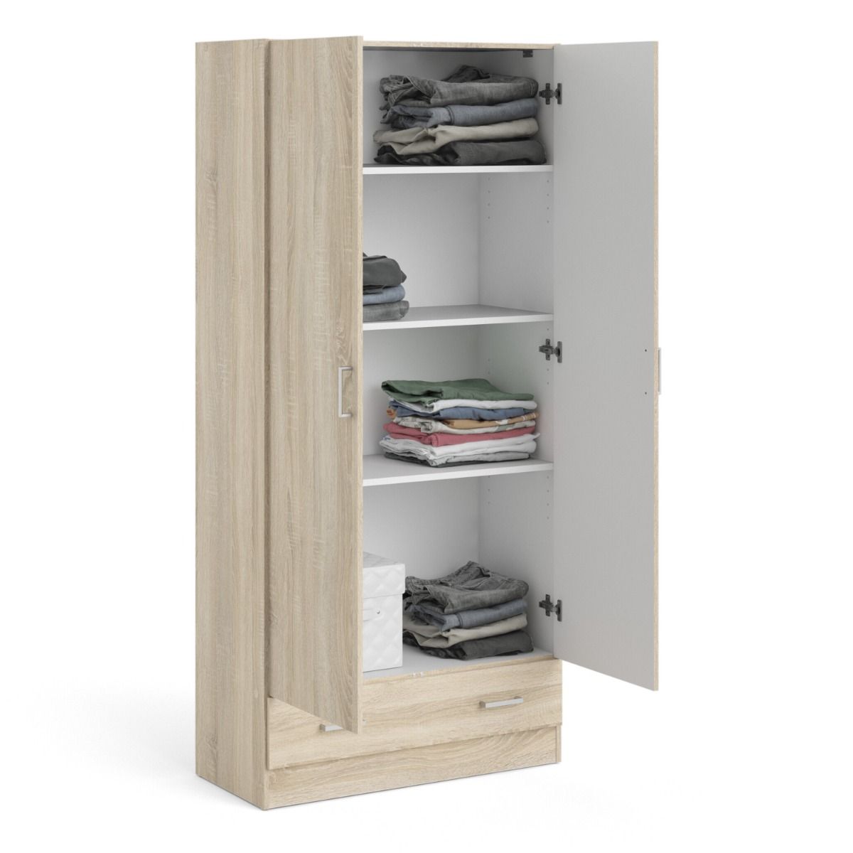 Wooden Wardrobe 170cm High With 2 Doors And 1 Drawer - Space