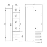 Wooden Wardrobe 175cm High With 2 Doors And 3 Drawers - Space