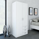 Wooden Wardrobe 175cm High With 2 Doors And 3 Drawers - Space
