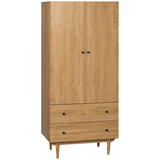 Wooden Wardrobe 180cm H x 80cm W With 2 Doors And 2 Drawers - Velmora