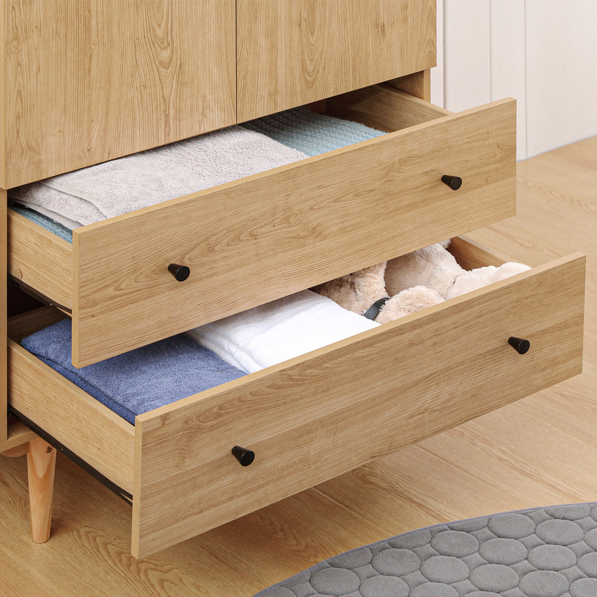 Wooden Wardrobe 180cm H x 80cm W With 2 Doors And 2 Drawers - Velmora