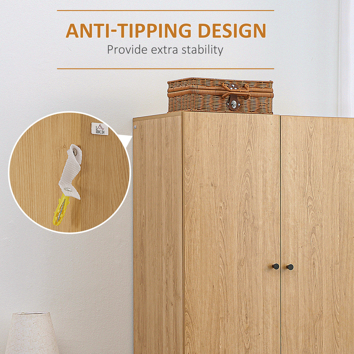 Wooden Wardrobe 180cm H x 80cm W With 2 Doors And 2 Drawers - Velmora