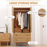 Wooden Wardrobe 180cm H x 80cm W With 2 Doors And 2 Drawers - Velmora