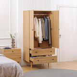 Wooden Wardrobe 180cm H x 80cm W With 2 Doors And 2 Drawers - Velmora