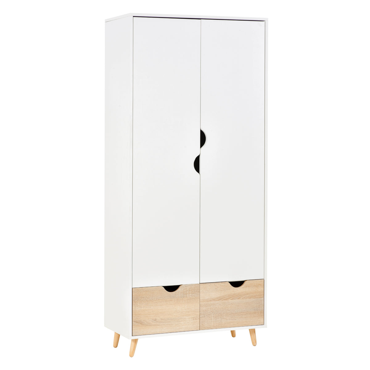 Wooden Wardrobe 180cm H x 80cm W x 40cm D With 2 Doors And 2 Drawers - Velmora
