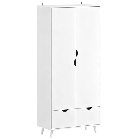 Wooden Wardrobe 180cm H x 80cm W x 40cm D With 2 Doors And 2 Drawers - Velmora