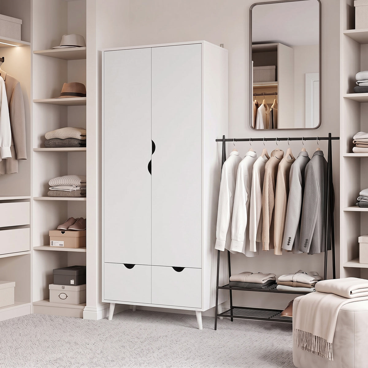 Wooden Wardrobe 180cm H x 80cm W x 40cm D With 2 Doors And 2 Drawers - Velmora
