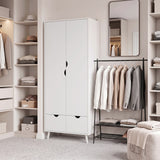 Wooden Wardrobe 180cm H x 80cm W x 40cm D With 2 Doors And 2 Drawers - Velmora