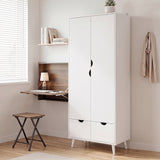 Wooden Wardrobe 180cm H x 80cm W x 40cm D With 2 Doors And 2 Drawers - Velmora