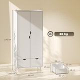 Wooden Wardrobe 180cm H x 80cm W x 40cm D With 2 Doors And 2 Drawers - Velmora