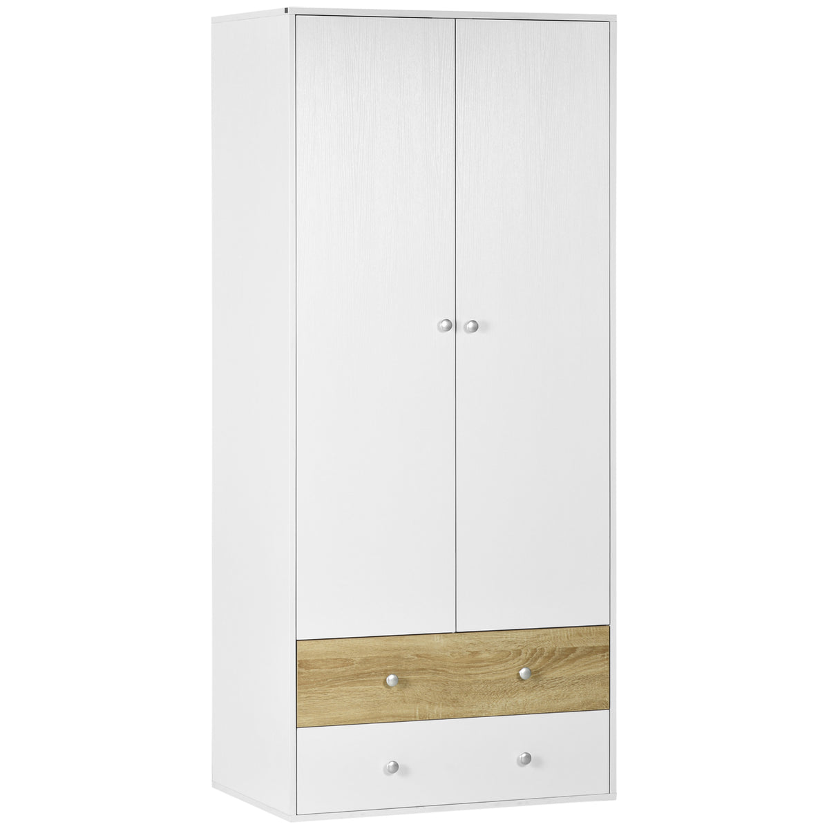 Wooden Wardrobe 180cm H x 80cm W x 50cm D With 2 Doors And 2 Drawers - Velmora