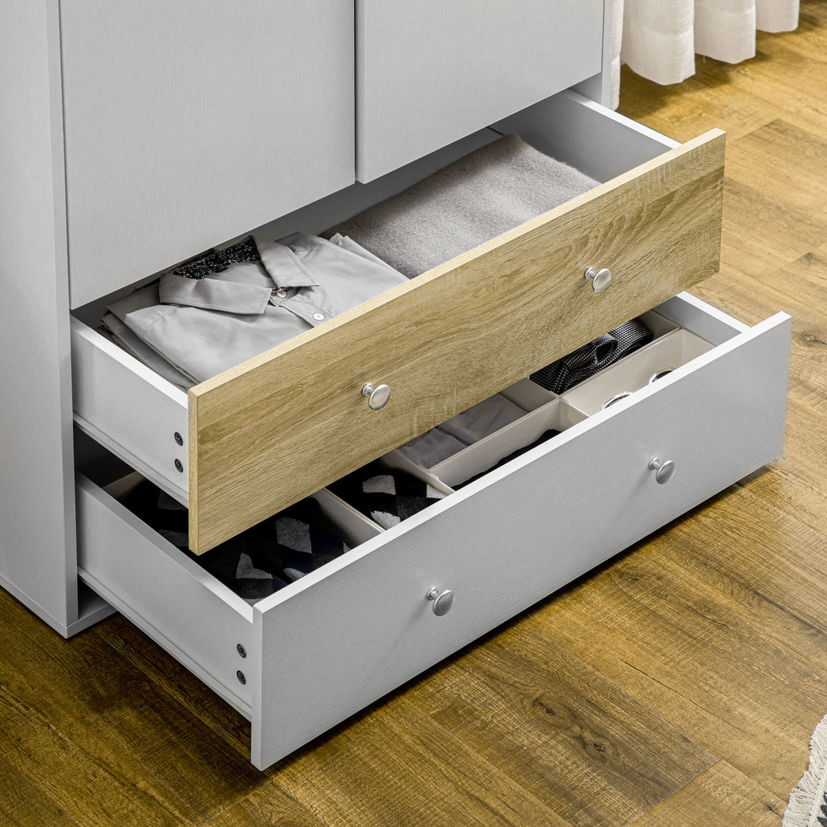 Wooden Wardrobe 180cm H x 80cm W x 50cm D With 2 Doors And 2 Drawers - Velmora