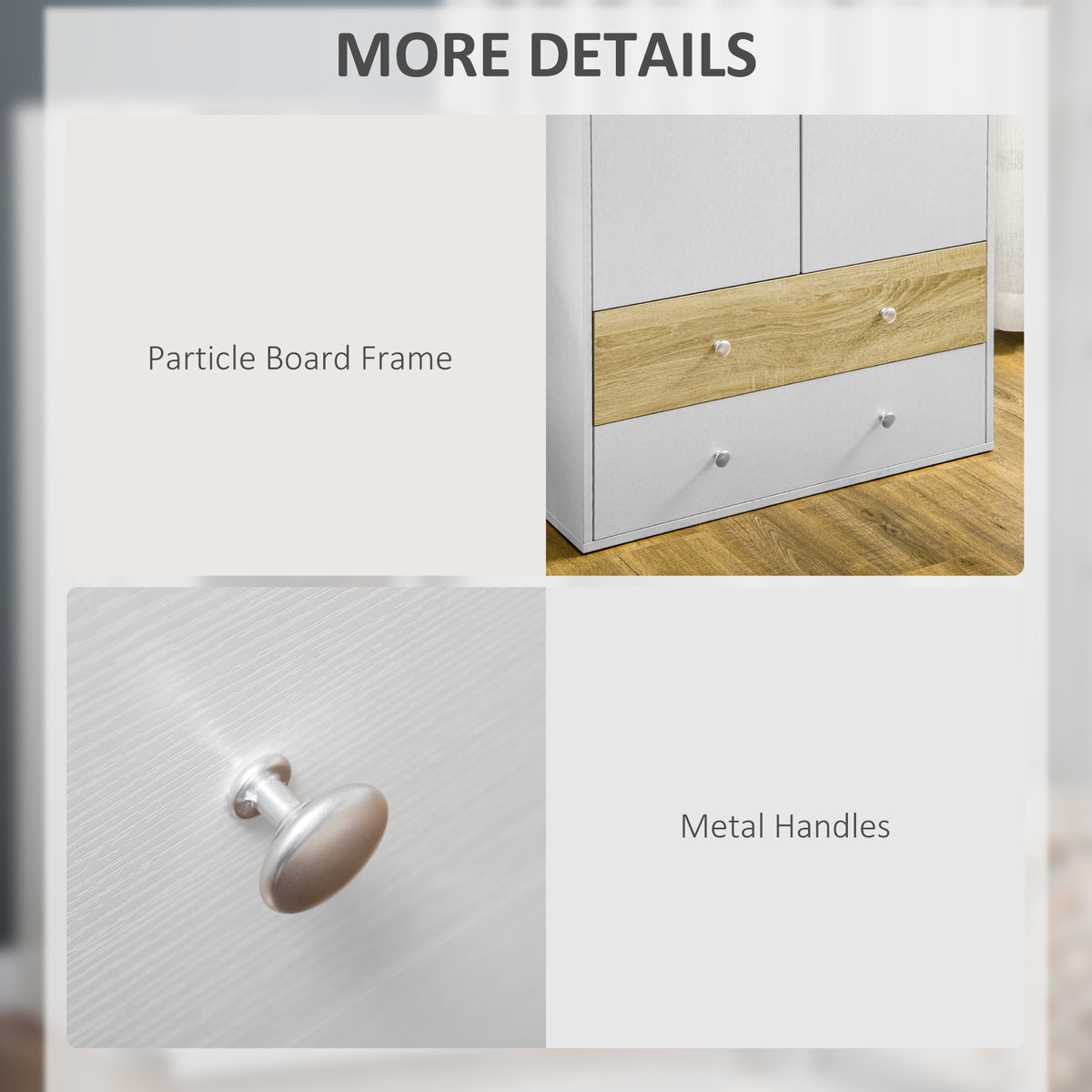 Wooden Wardrobe 180cm H x 80cm W x 50cm D With 2 Doors And 2 Drawers - Velmora
