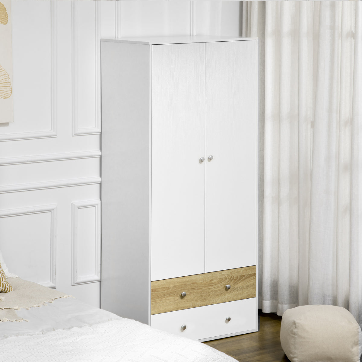 Wooden Wardrobe 180cm H x 80cm W x 50cm D With 2 Doors And 2 Drawers - Velmora