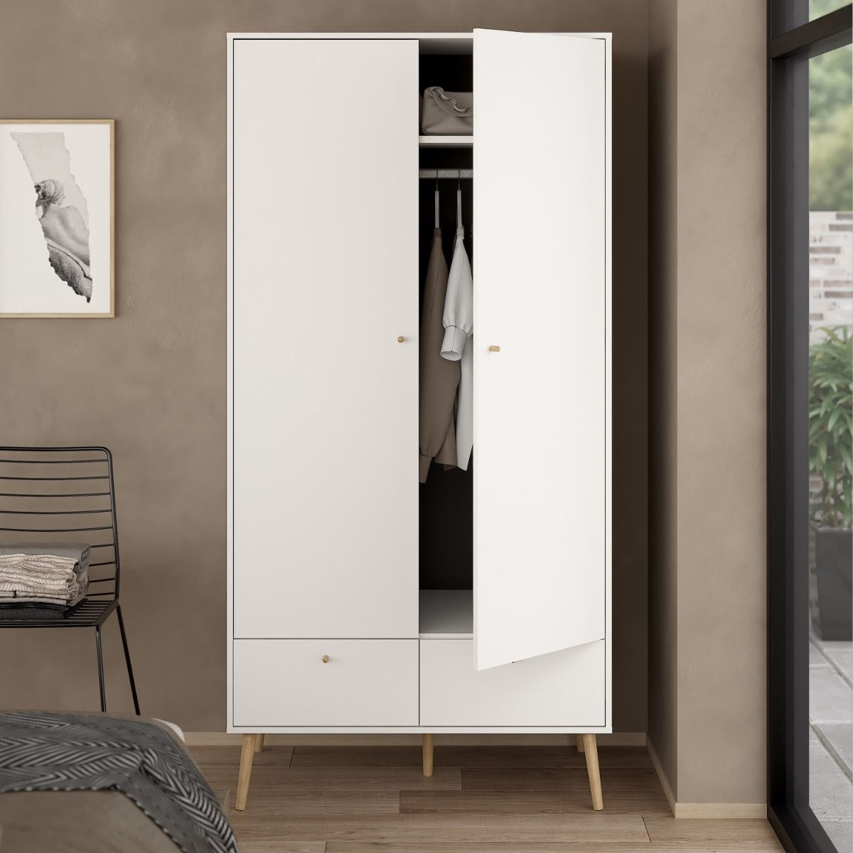 Wooden Wardrobe With 2 Doors And 2 Drawers - Cumbria