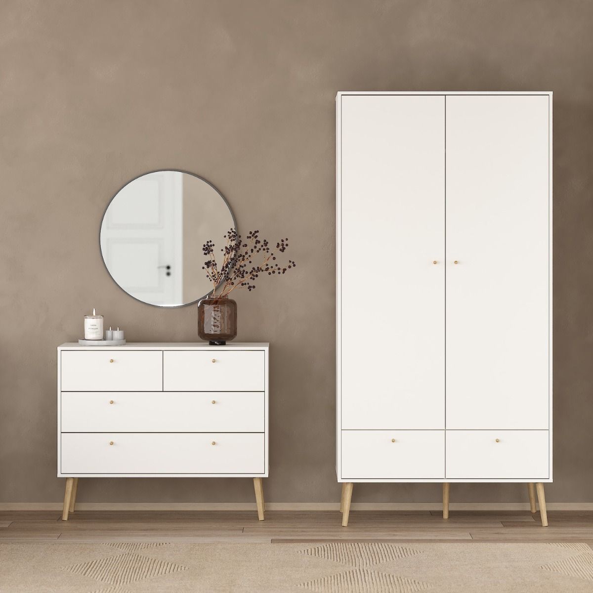 Wooden Wardrobe With 2 Doors And 2 Drawers - Cumbria