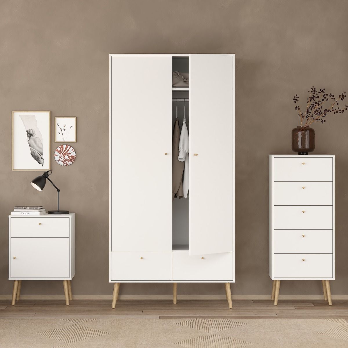 Wooden Wardrobe With 2 Doors And 2 Drawers - Cumbria