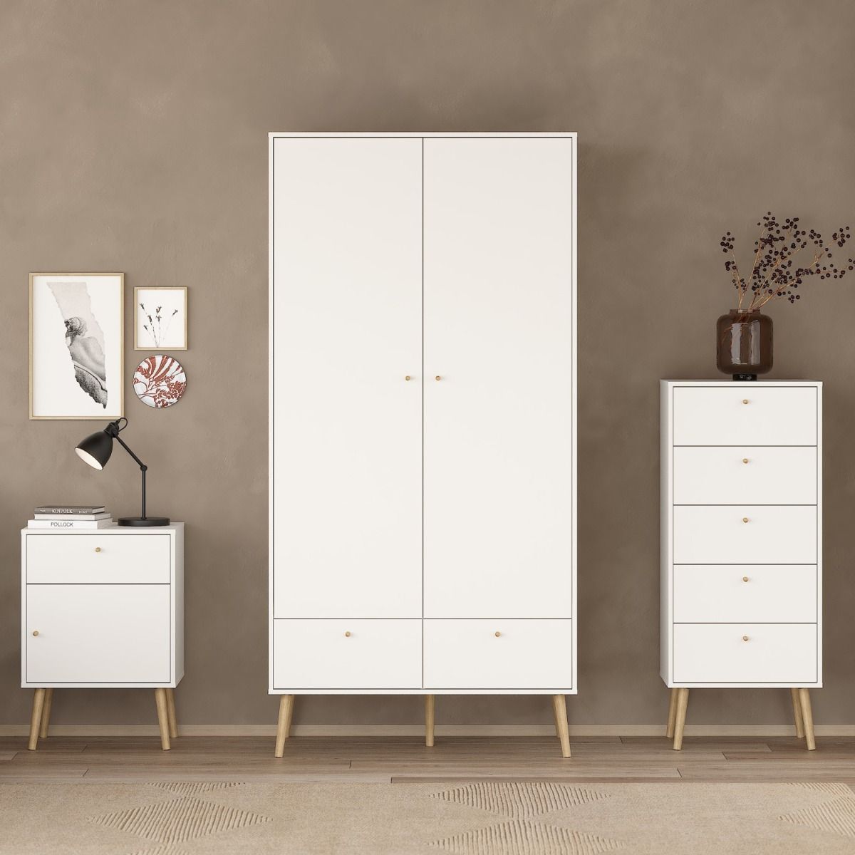 Wooden Wardrobe With 2 Doors And 2 Drawers - Cumbria