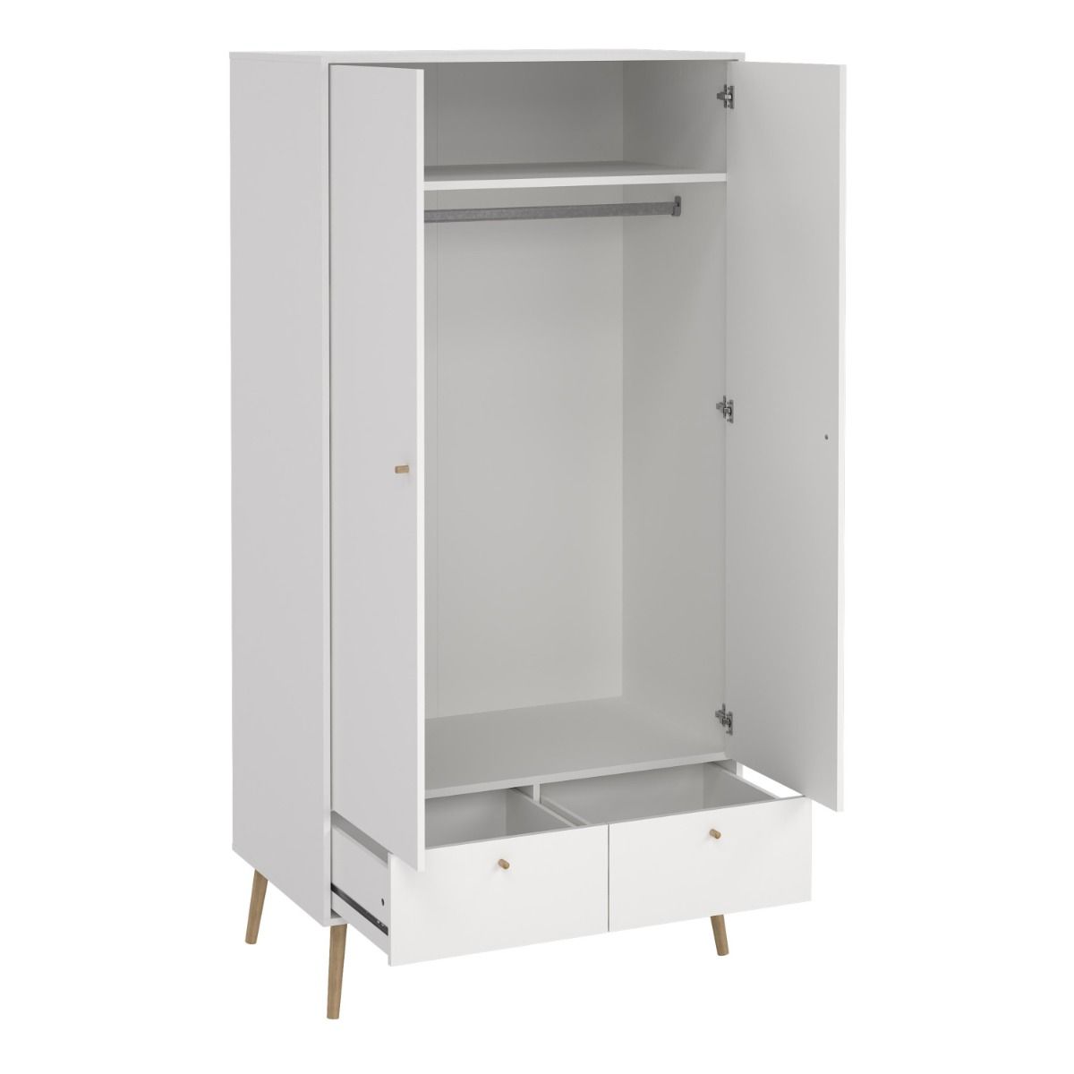 Wooden Wardrobe With 2 Doors And 2 Drawers - Cumbria