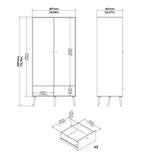 Wooden Wardrobe With 2 Doors And 2 Drawers - Cumbria