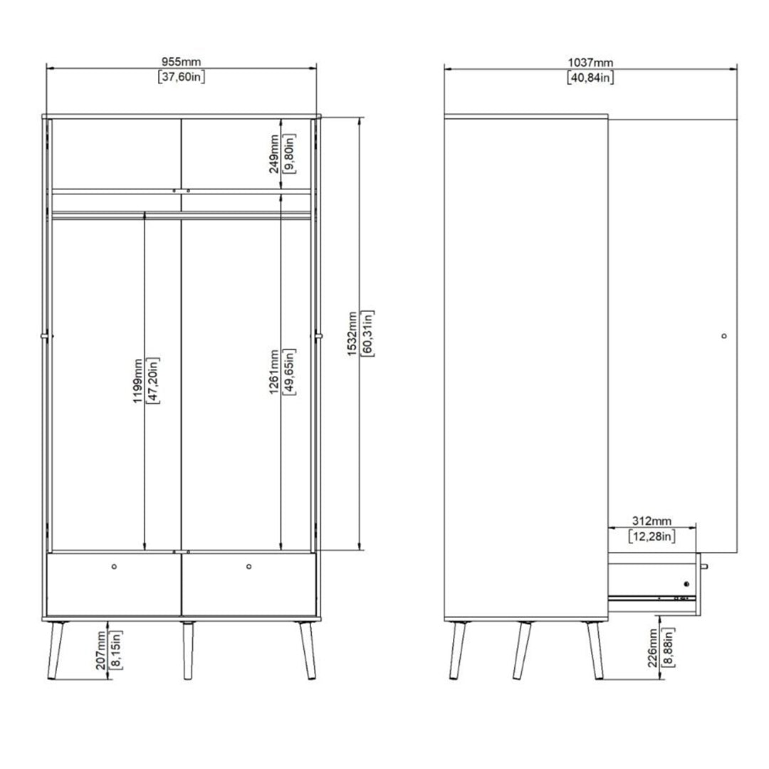Wooden Wardrobe With 2 Doors And 2 Drawers - Cumbria