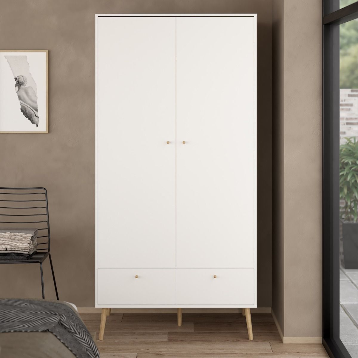 Wooden Wardrobe With 2 Doors And 2 Drawers - Cumbria