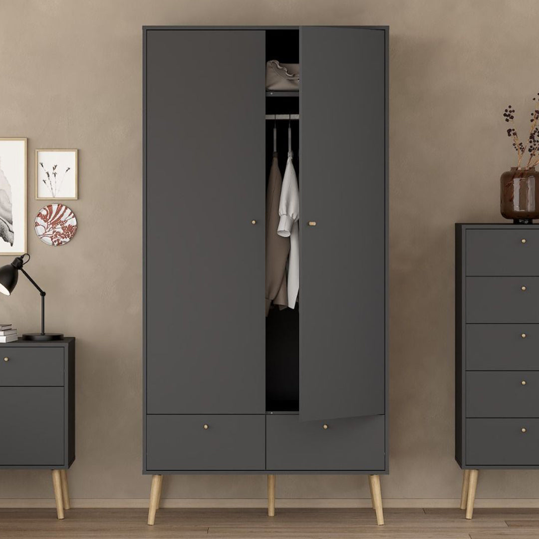 Wooden Wardrobe With 2 Doors And 2 Drawers - Cumbria
