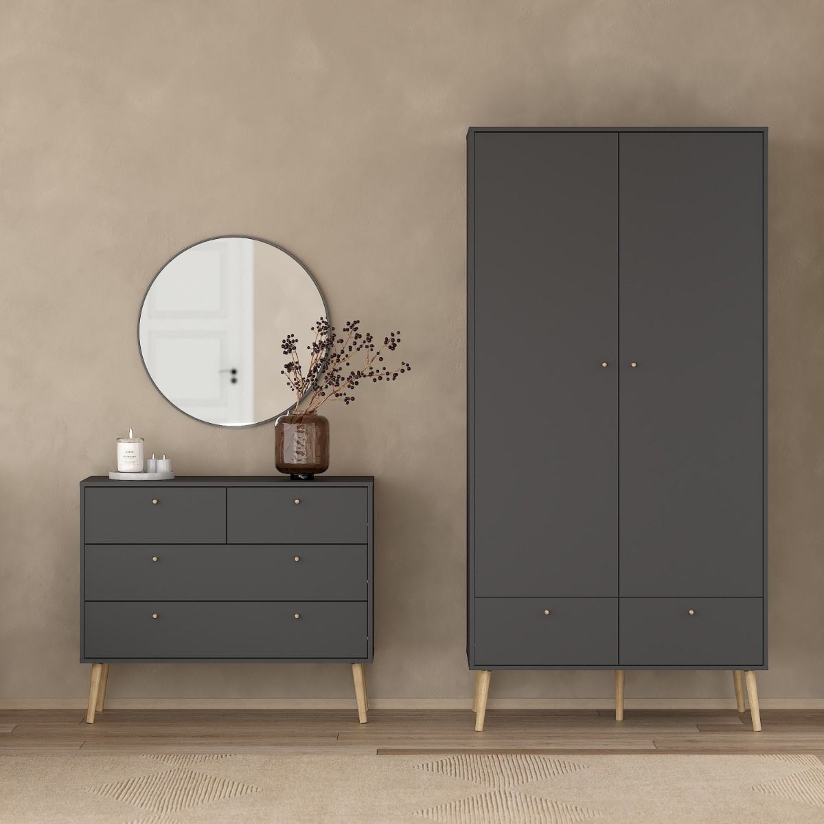 Wooden Wardrobe With 2 Doors And 2 Drawers - Cumbria
