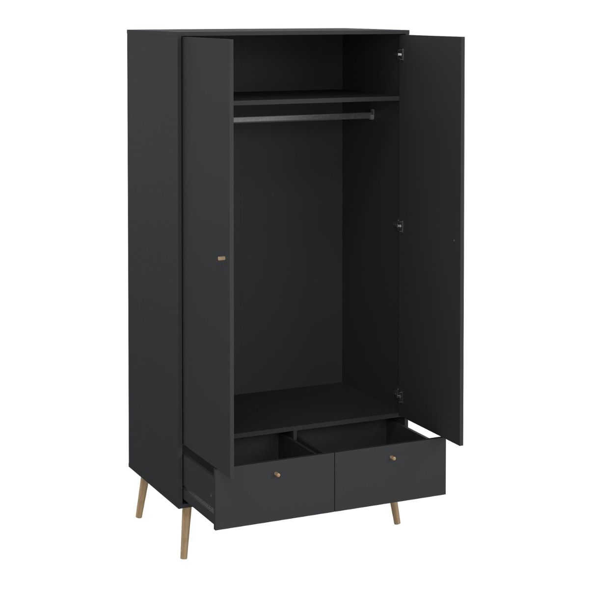 Wooden Wardrobe With 2 Doors And 2 Drawers - Cumbria