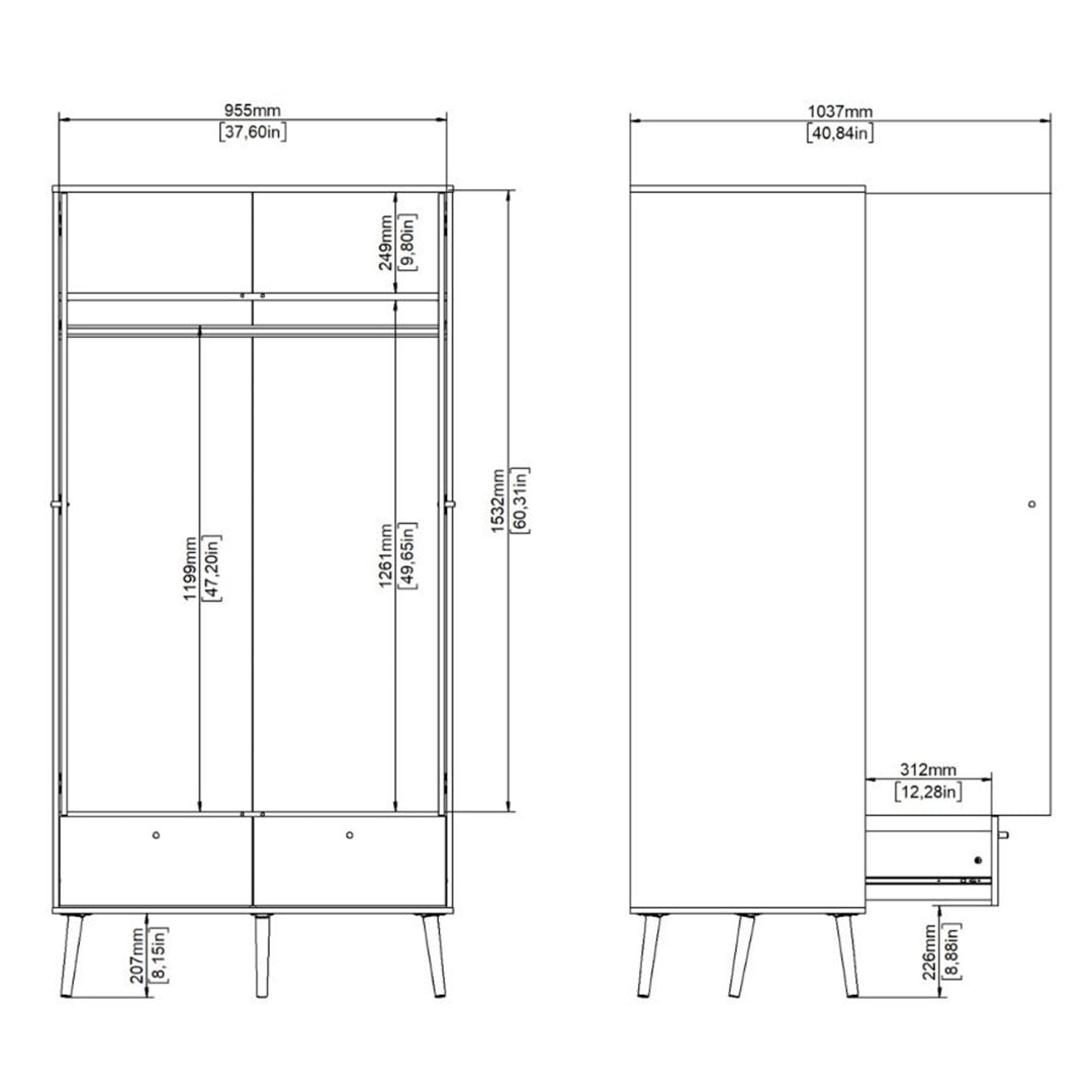 Wooden Wardrobe With 2 Doors And 2 Drawers - Cumbria