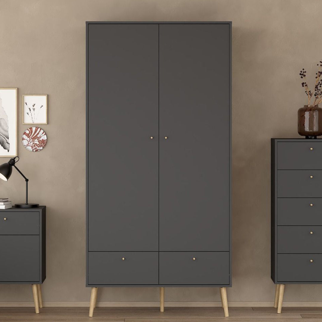 Wooden Wardrobe With 2 Doors And 2 Drawers - Cumbria