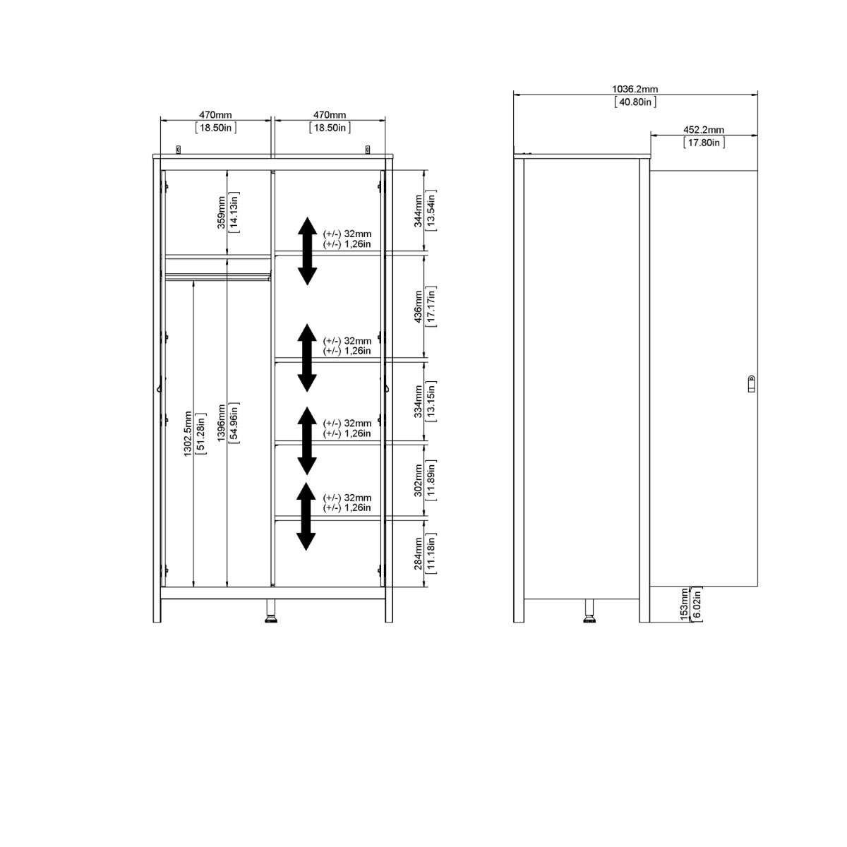 Wooden Wardrobe With 2 Doors - Madrid