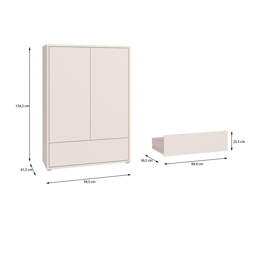 Wooden Wardrobe With 2 Push-to-Open Doors And Drawer - Alice Springs